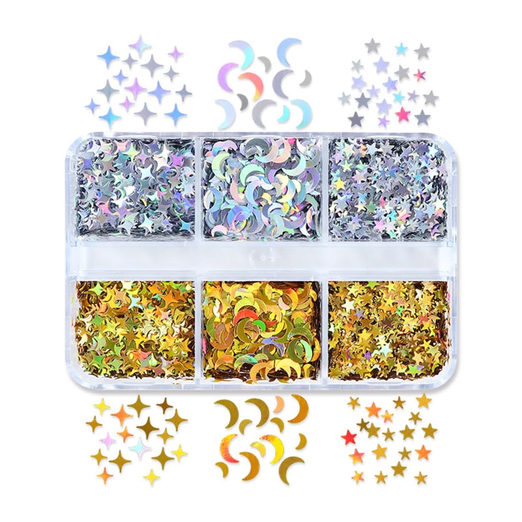1 Box Nail Sequins Decoration Colorful Tiny Moon Star Glitter Flakes for DIY Manicure Design Spring Nail Accessories