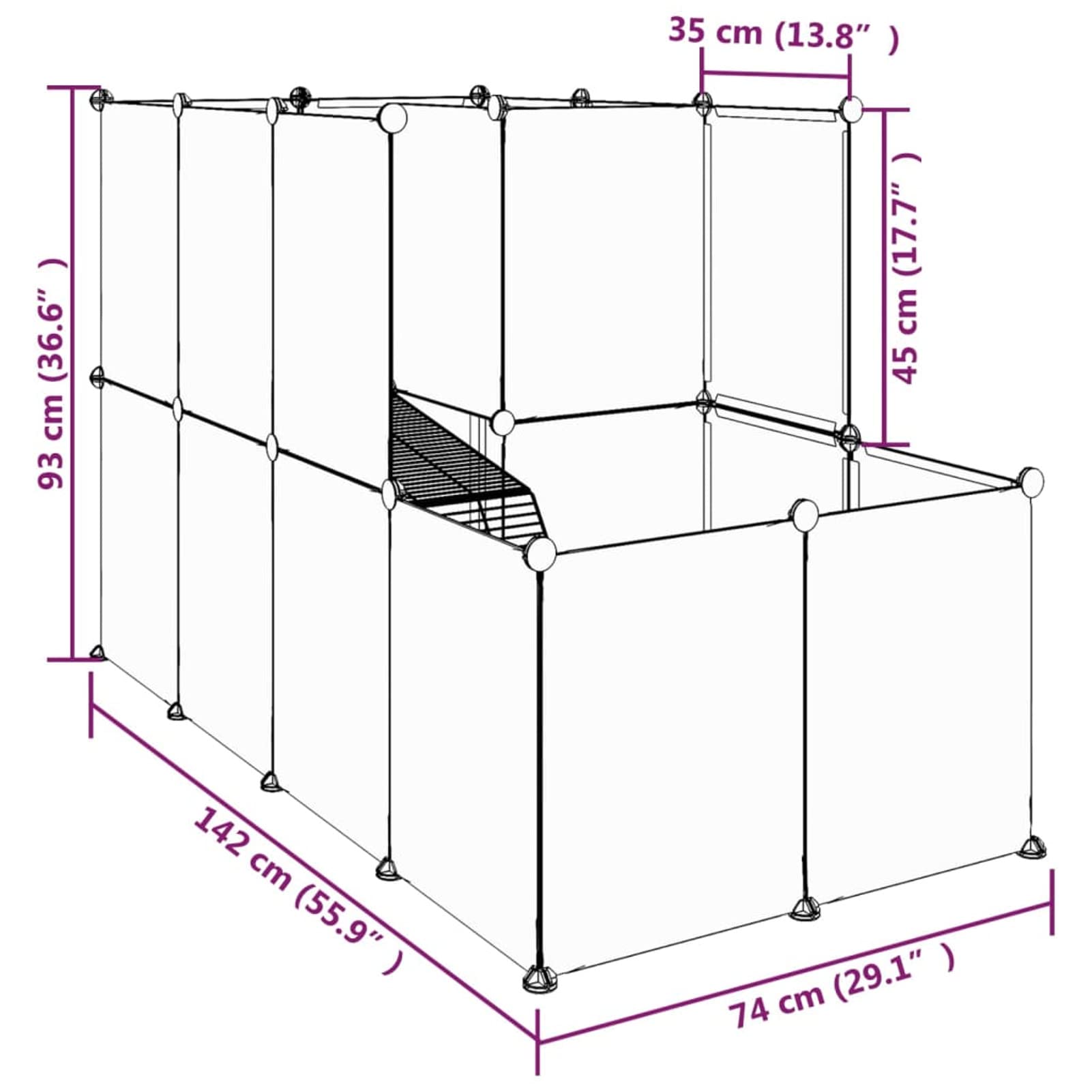 Jaula de Animales pequeños, Jaulas para Conejos, Jaula Cobaya, Jaula Hamster, Jaula para Gatos, Jaula Chinchilla, Recinto para Conejos, PP y Acero Transparente 142x74x93 cm