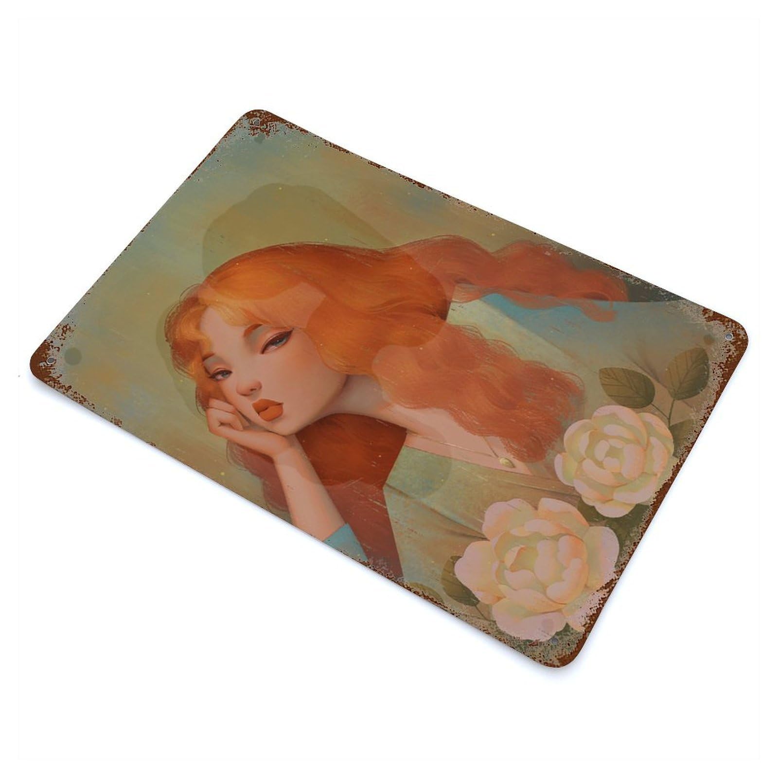 Peony Aged Metal Wall Plaque 11.8"x7.9", Old School Wall Decor for Garage, Pub Or Kitchen