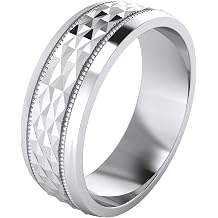Landa Jewel Heavy Sterling Silver 7mm Mens Wedding Band Diamond Cut Sparkle Patterned Ring Comfort Fit Polished