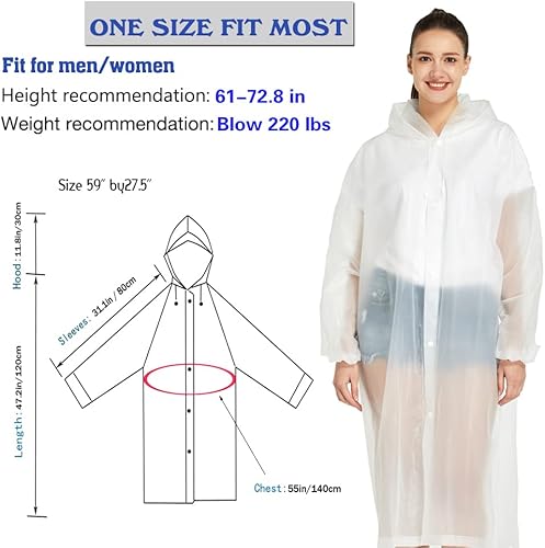 Miniatura 6 de Ponchos de lluvia para adultos (2-5 piezas), abrigo de lluvia ligero, impermeable para mujeres y hombres