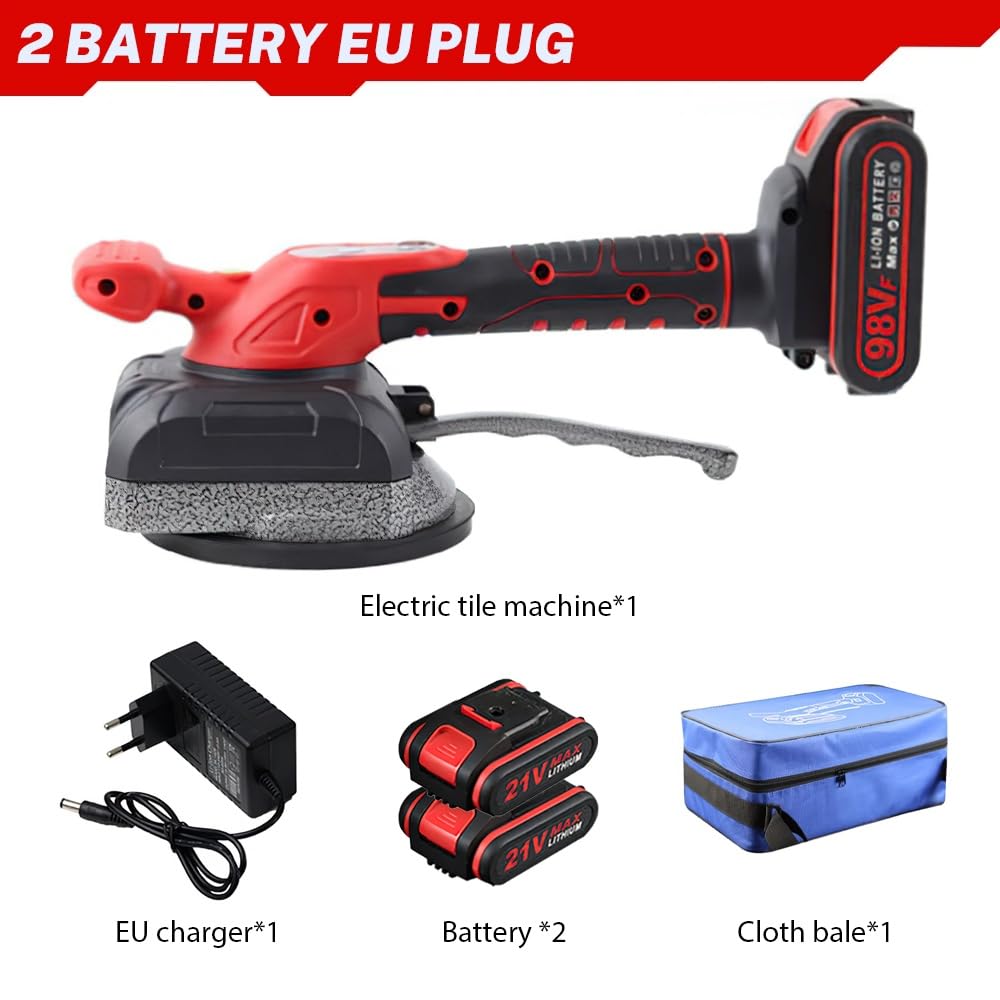 Fliesen Vibrationsgerät, Fliesenrüttler für Vickers Akku 18V, Akku Fliesenrüttler, 200KG Elektrische Fliesen Rüttler mit 125mm Saugnapf, Fliese Vibration Tool Fliesenverlegemaschine (2 Batterie)