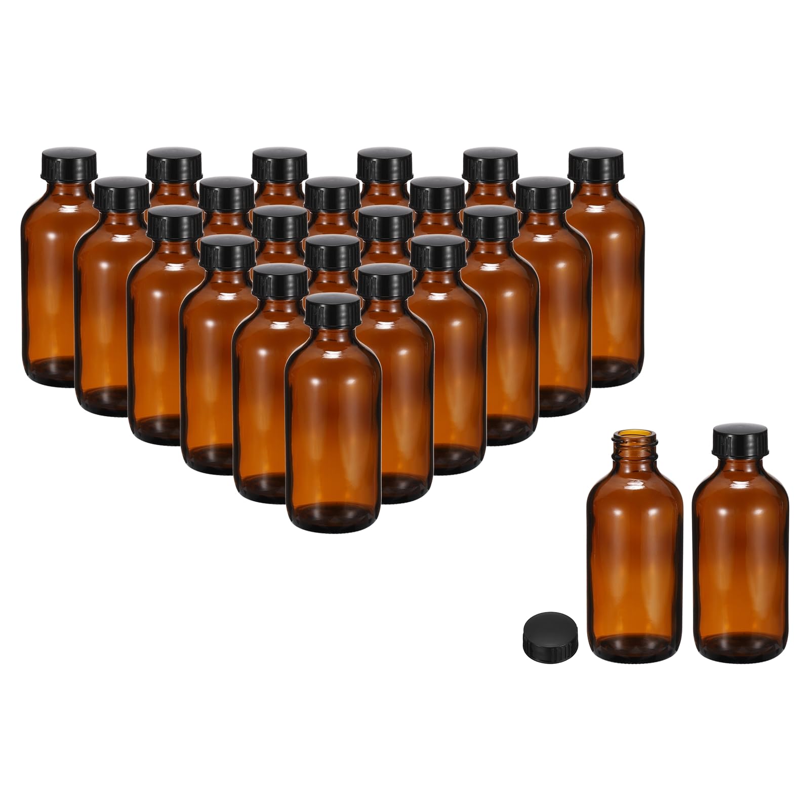 PATIKIL Bottiglie in vetro per campioni da 120 ml, 24 bottiglie rotonde con tappo a cono nero per liquidi reagenti, oli essenziali, profumi, ambra
