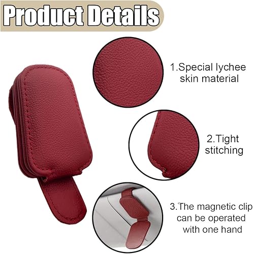 Miniatura 3 de Soportes para lentes de sol para visera de automóvil, clip magnético de cuero para lentes de sol y clip para tarjeta de boleto, accesorios para