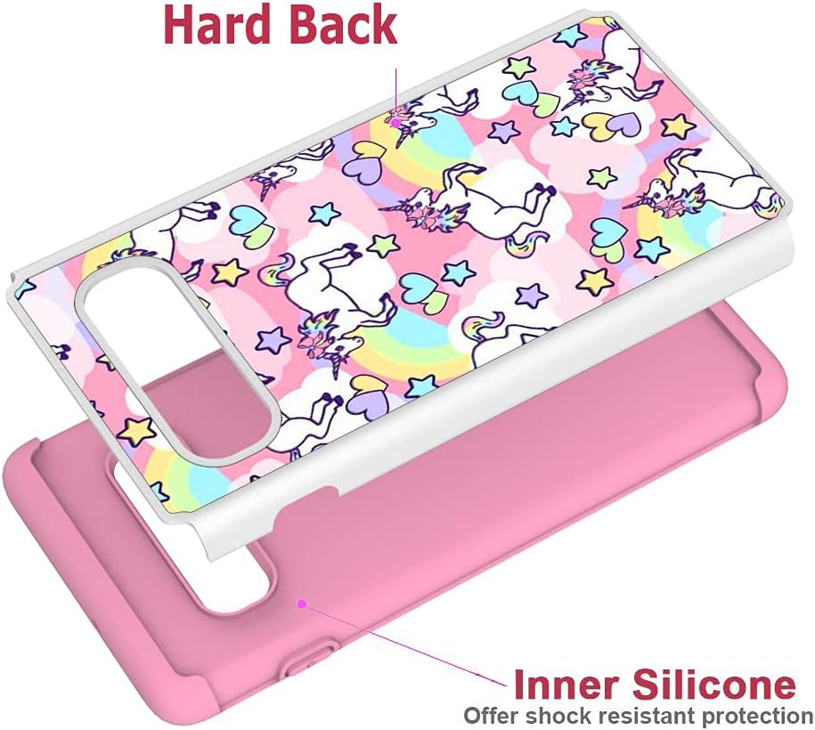 S10 Plus Phone Case - Rainbow Unicorn Pattern Shock-Absorption Hard PC and Inner Silicone Hybrid Dual Layer Armor Defender Protective Case Cover for Samsung Galaxy S10 Plus 6.4 Inch (2019)
