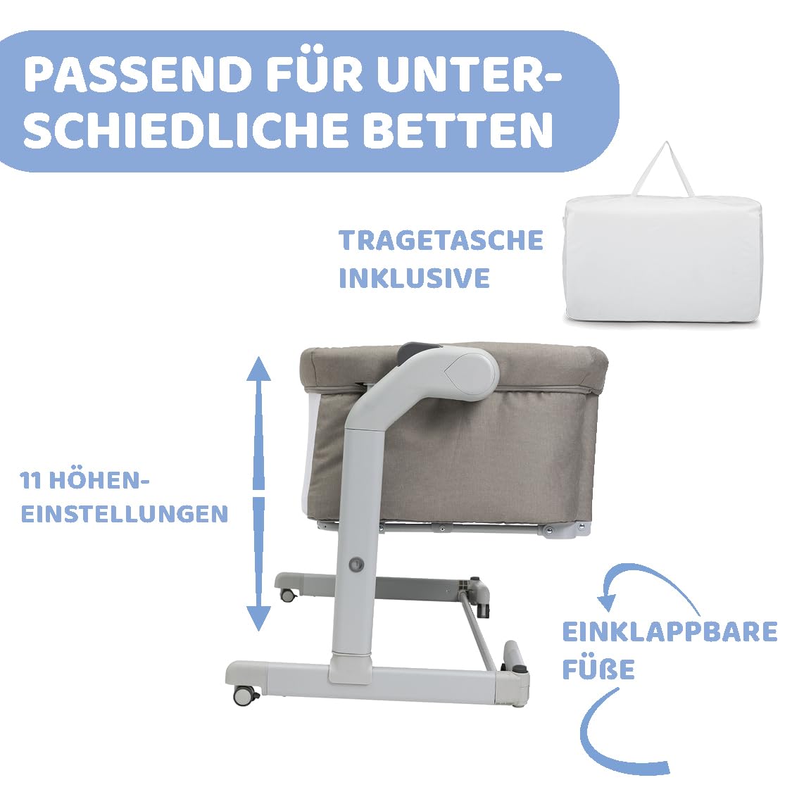 Chicco Next2Me Magic Evo Beistellbett für Babys mit Schaukelmodus, Kippfunktion, verstellbarer Höhe, 4 Rädern, inkl. Matratze und Reisetasche, Beige
