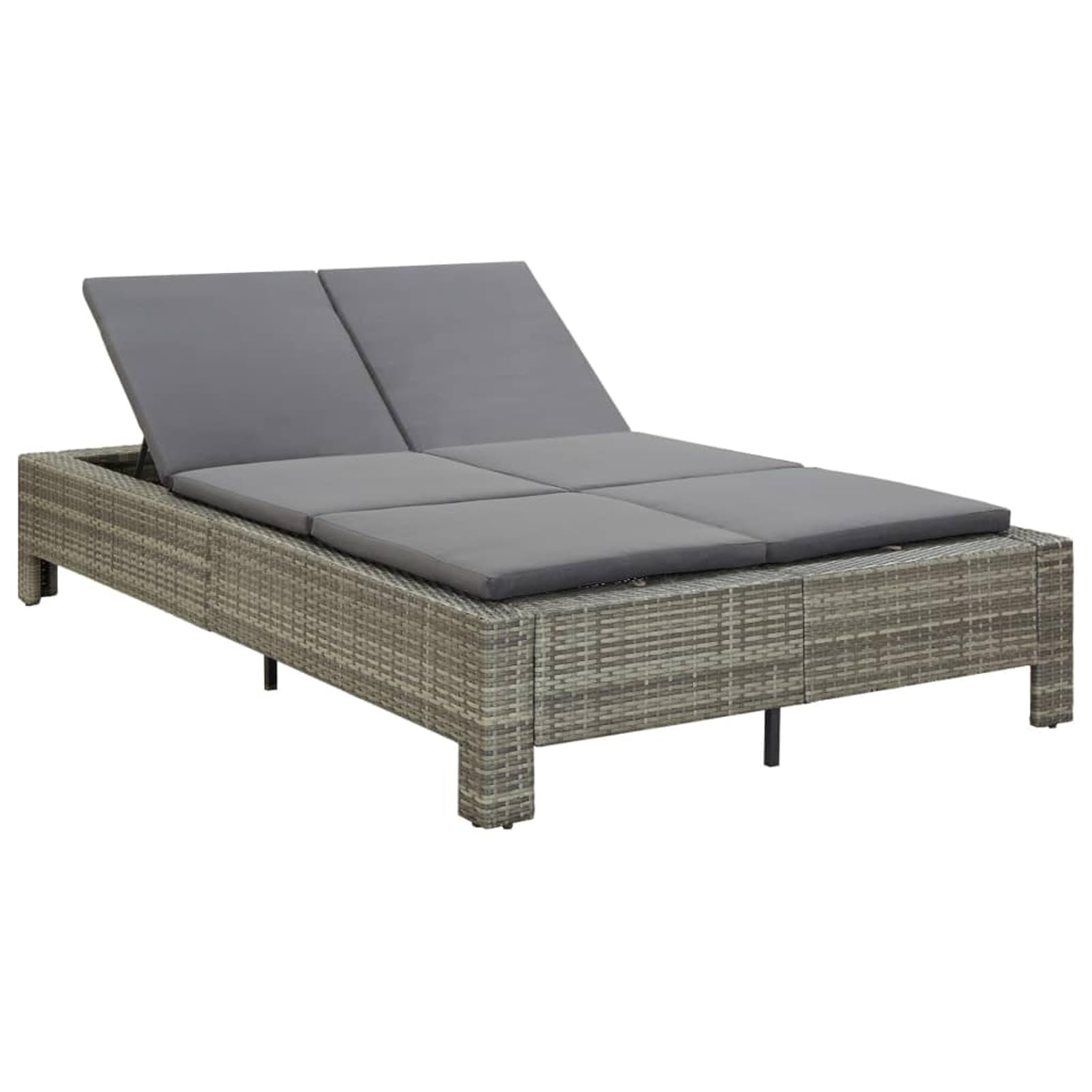Mobili Lettino Prendisole a 2 Posti con Cuscino in Polyrattan Grigio, Divano Letto Mobili per Esterni Prendisole per Spiaggia Piscina Giardino Casa Mobili Decor per Casa
