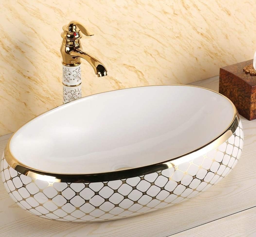 B BACKLINE Backline Ceramic Designer Basin Oval Shape Table Top/Over Counter Vessel Sink/Wash Basin For Bathroom 60 X 40 X 15 Cm