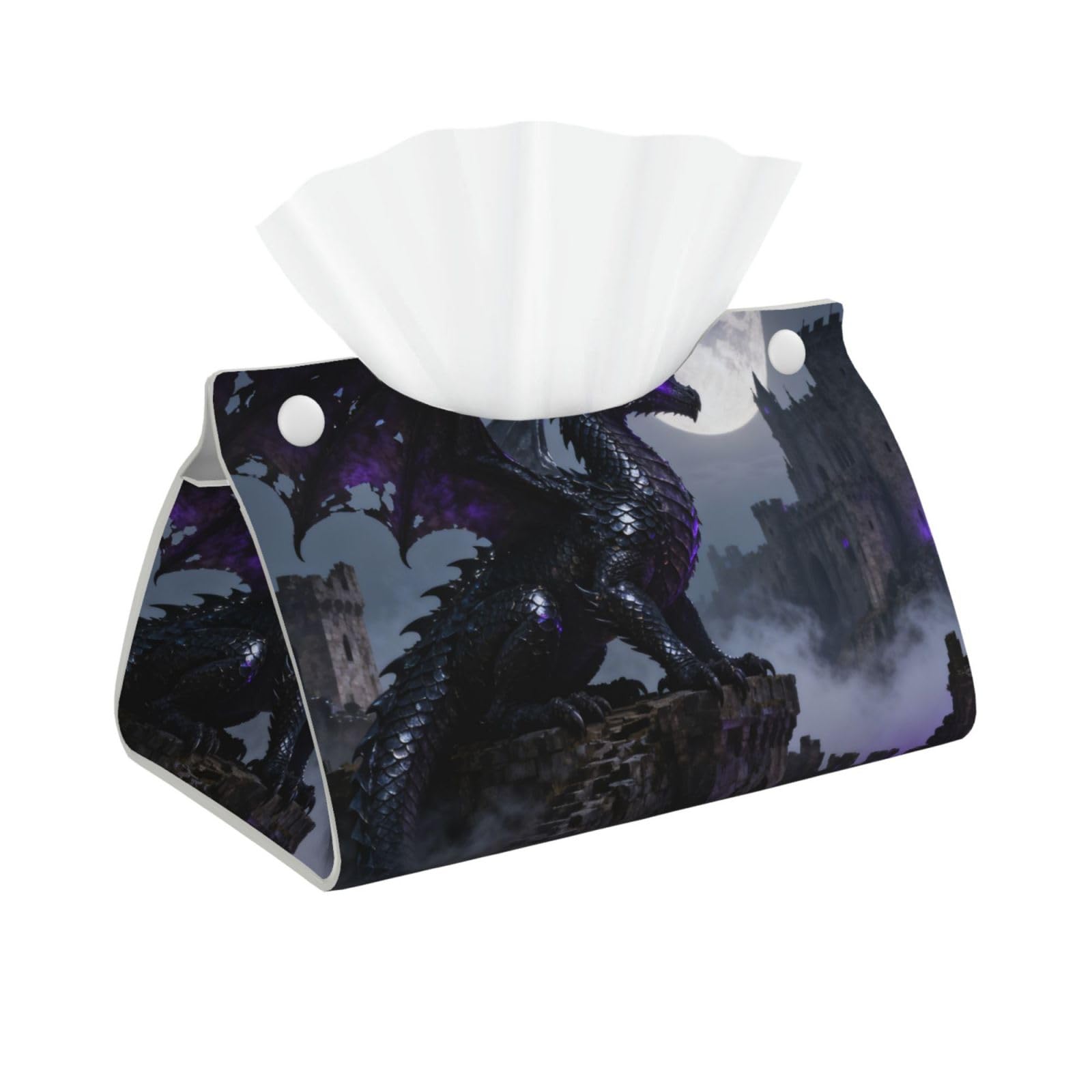 Black dragon pattern Long Leather Tissue Box Cover-Waterproof PU Leather Tissue Holder for Bathroom, Decorative Rectangular Tissue Case