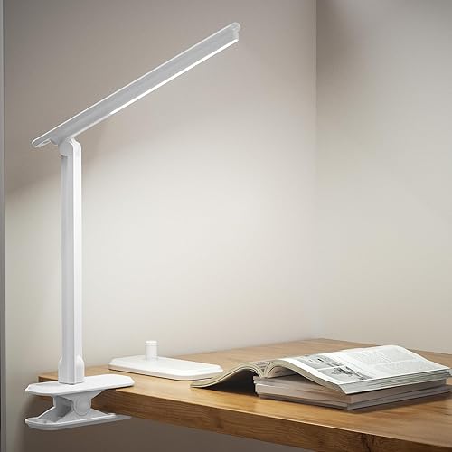 Lámpara LED de escritorio, lámpara de mesa regulable, lámpara de lectura con clip y base intercambiables, 3 brillos regulables, pequeña lámpara de