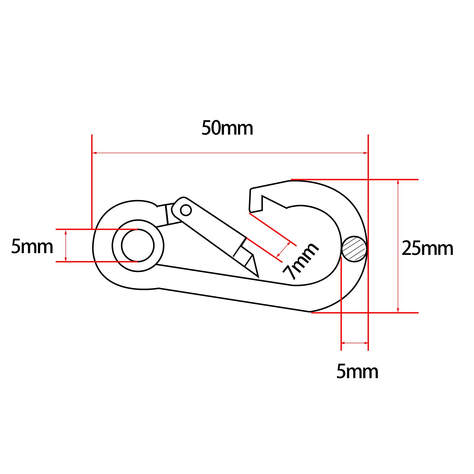 ArinkO Mosquetones de Acero Inoxidable - Juego de 10, Ideales para Manualidades y Accesorios de Bricolaje, Tamaño M5