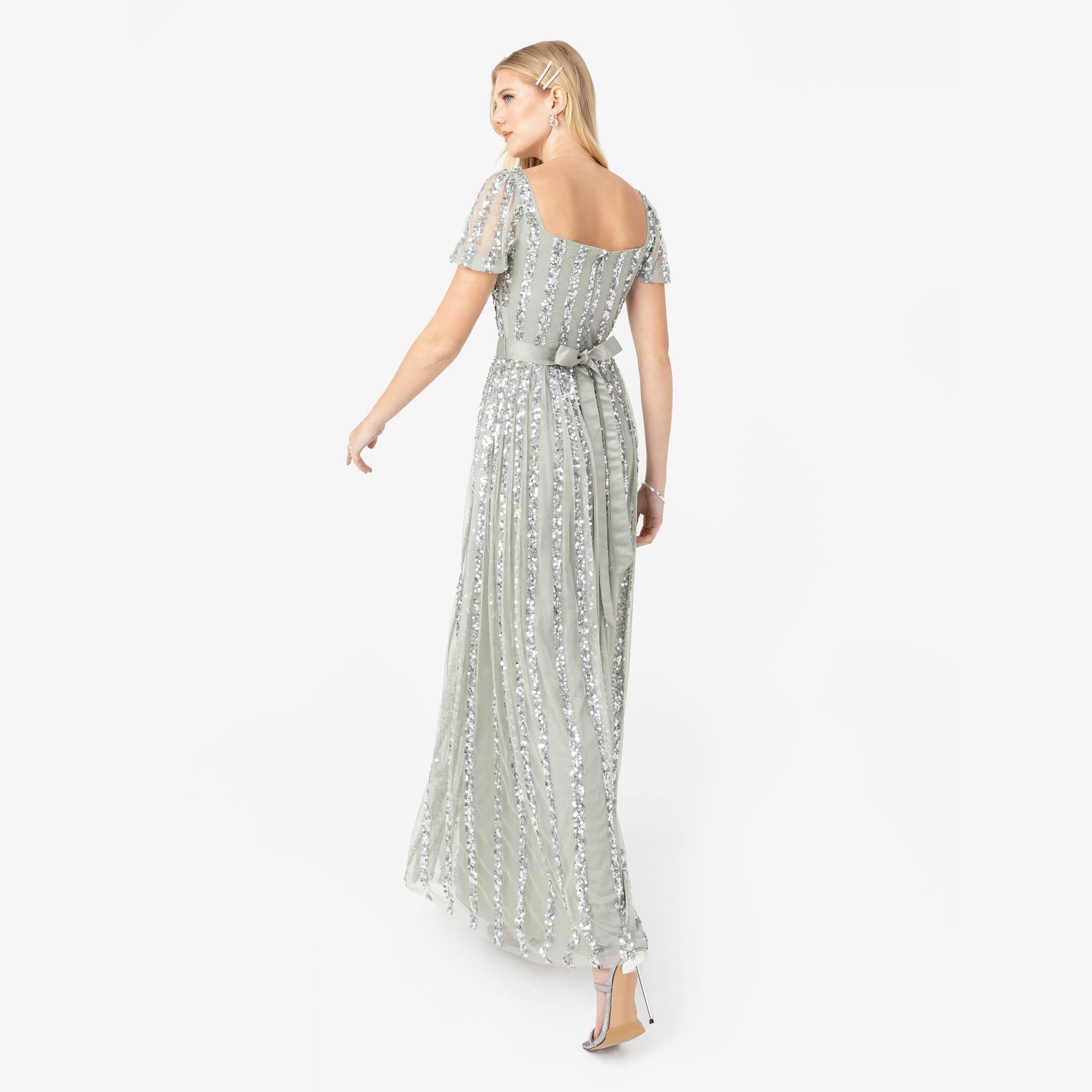Maya Deluxe Damska sukienka maxi, sukienka na imprezę, kwadratowa sukienka z dekoltem w kształcie litery A Cut Evening Gown for Wedding Guest Black sukienka, czarna, czarny, 40