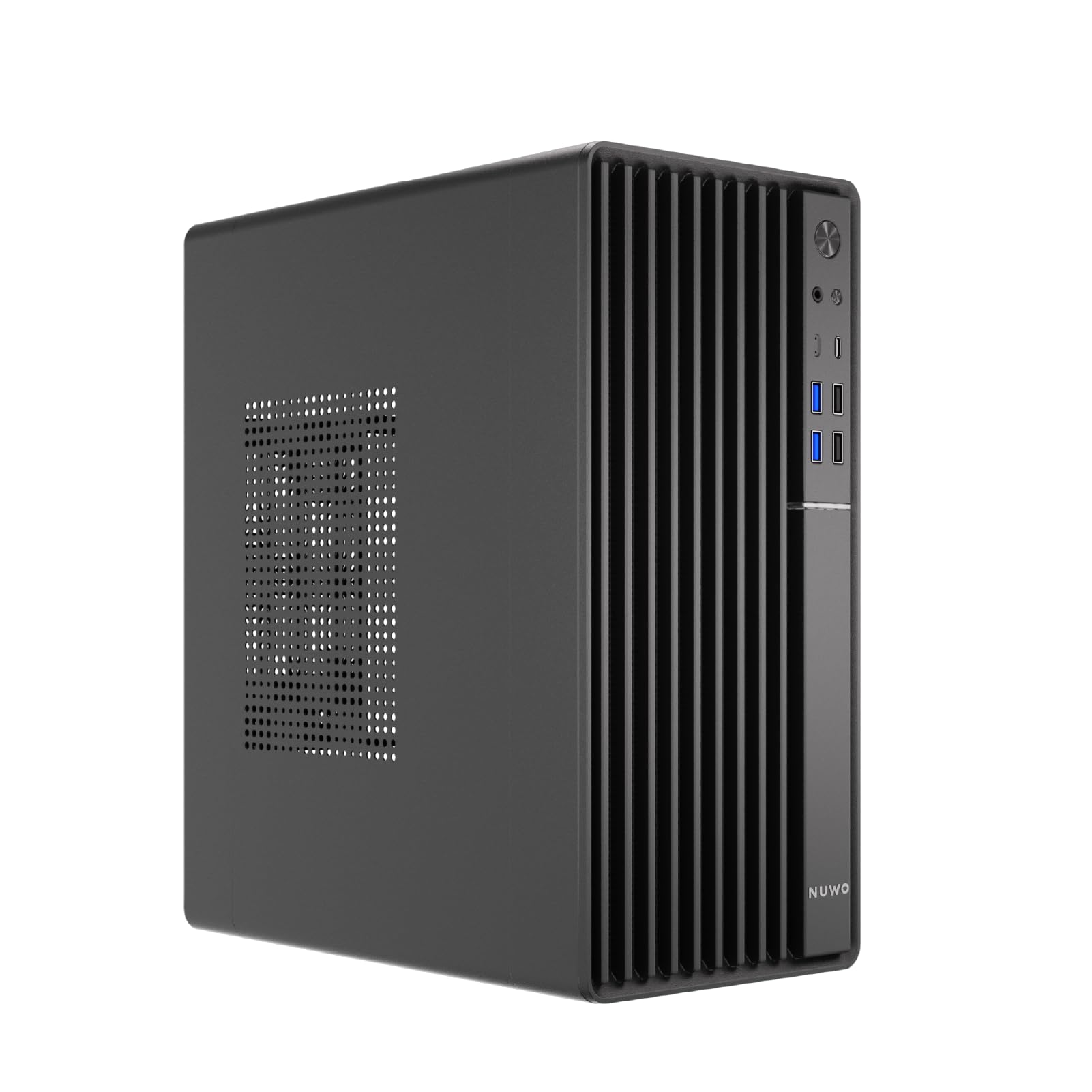 Nuwo Quartz QK300 | Case PC Compatto Micro-ATX Senza Alimentatore | Compatibile con MicroATX e Mini-ITX | Raffreddamento a Rete Frontale | USB 3.0 e Type-C, Nero