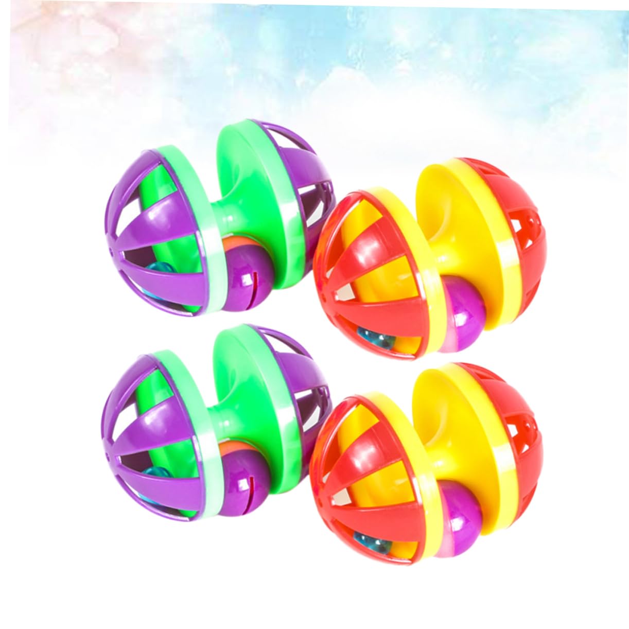 GANAZONO 4pcs Plastic Cat Ball with Double Bells Interactive Cat Playthings for Engaging Fun and Bonding and Random Color