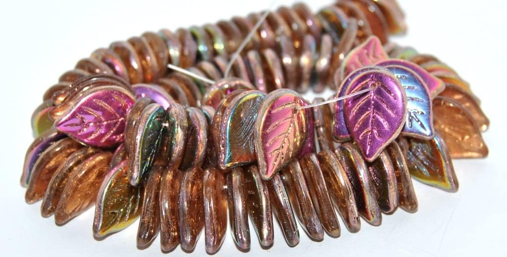 100 pcs Leaf Pressed Glass Beads, Black 54200 (23980 54200), Glass, Czech Republic, Size 18 x 13 mm (0.71 x 0.51 in)
