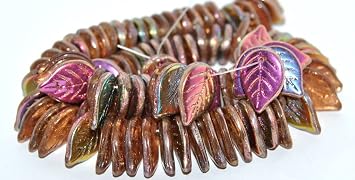 100 pcs Leaf Pressed Glass Beads, 10020 29500, Glass, Czech Republic, Size 18 x 13 mm 0.71 x 0.51 in