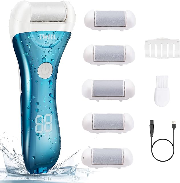 Callus Remover for Feet, Electric Foot File Rechargeable Foot Scrubber Pedicure Tools for Feet Electronic Callus Shaver Waterproof Pedicure kit for Cracked Heels and Dead Skin with 5 Roller Heads