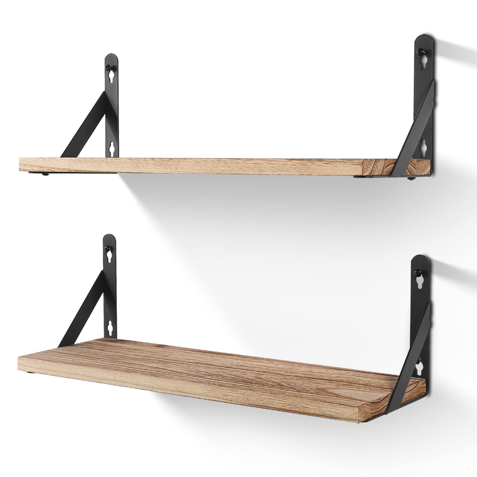 AGM Floating Shelves Set of 2, Rustic Light Wooden Wall Mounted Shelf
