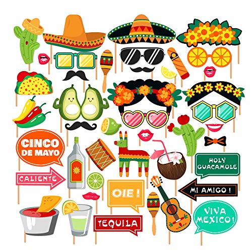 CC HOME 44Pcs Mexican Fiesta Photo Booth Props...