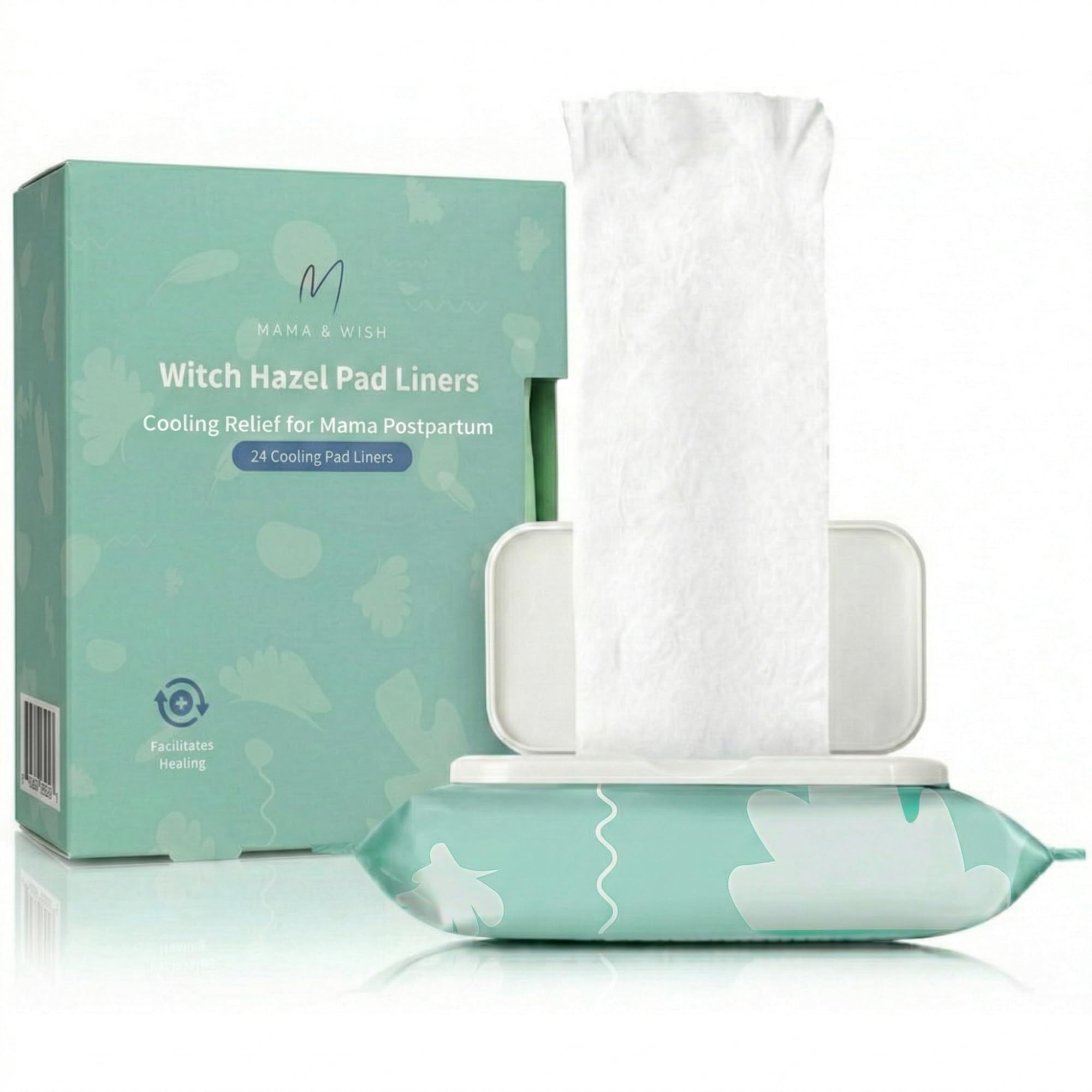 Mama & Wish Witch Hazel Pad Liners for Postpartum Care (24 Count) | Full-Length Cooling Perineal Pads Liner | Postpartum Essentials | Ice Pads