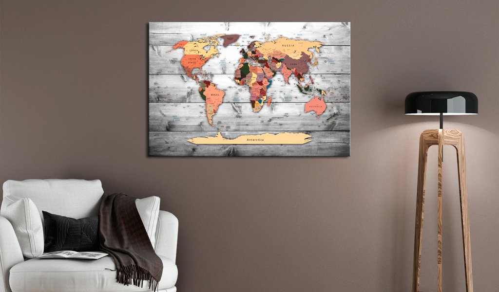 murando Prikbord Wereldkaart 60x40 cm Kurk Boord & Canvas Afdruk op