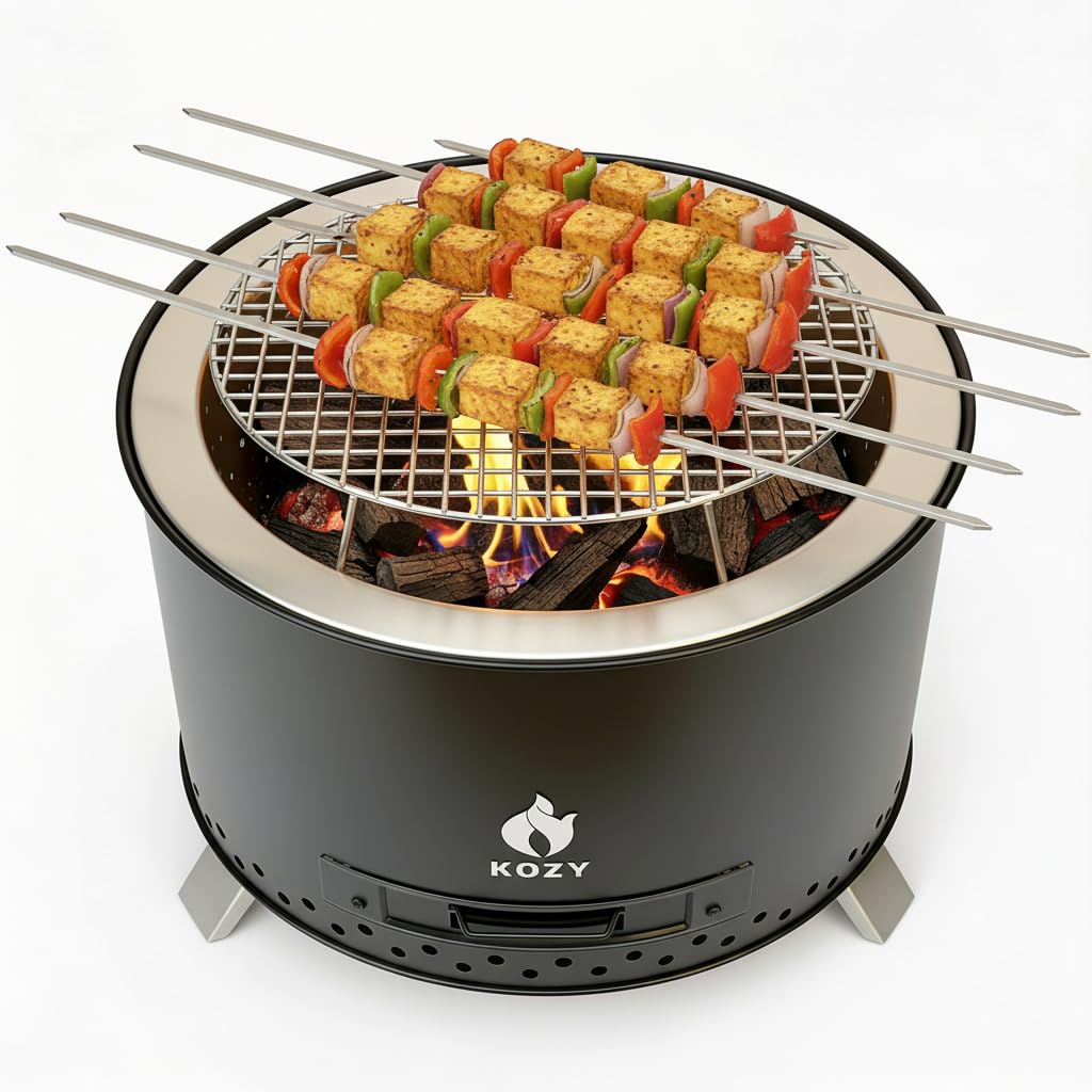 KOZY Aura 19” Smokeless Fire Pit Bundle | Large 304 Stainless Steel Outdoor Bonfire Pit with BBQ Grill and Carry Bag | Wood Burning Firepit for Patio Balcony Terrace and Backyard-image-47