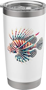 Geometric Art Red Lionfish Lion Fish Butterfly Cod Stainless Steel Insulated Tumbler
