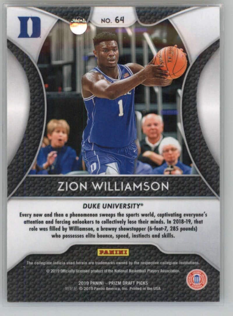 2019-20 Panini Prizm Draft #64 Zion Williamson Duke Blue Devils Basketball Card
