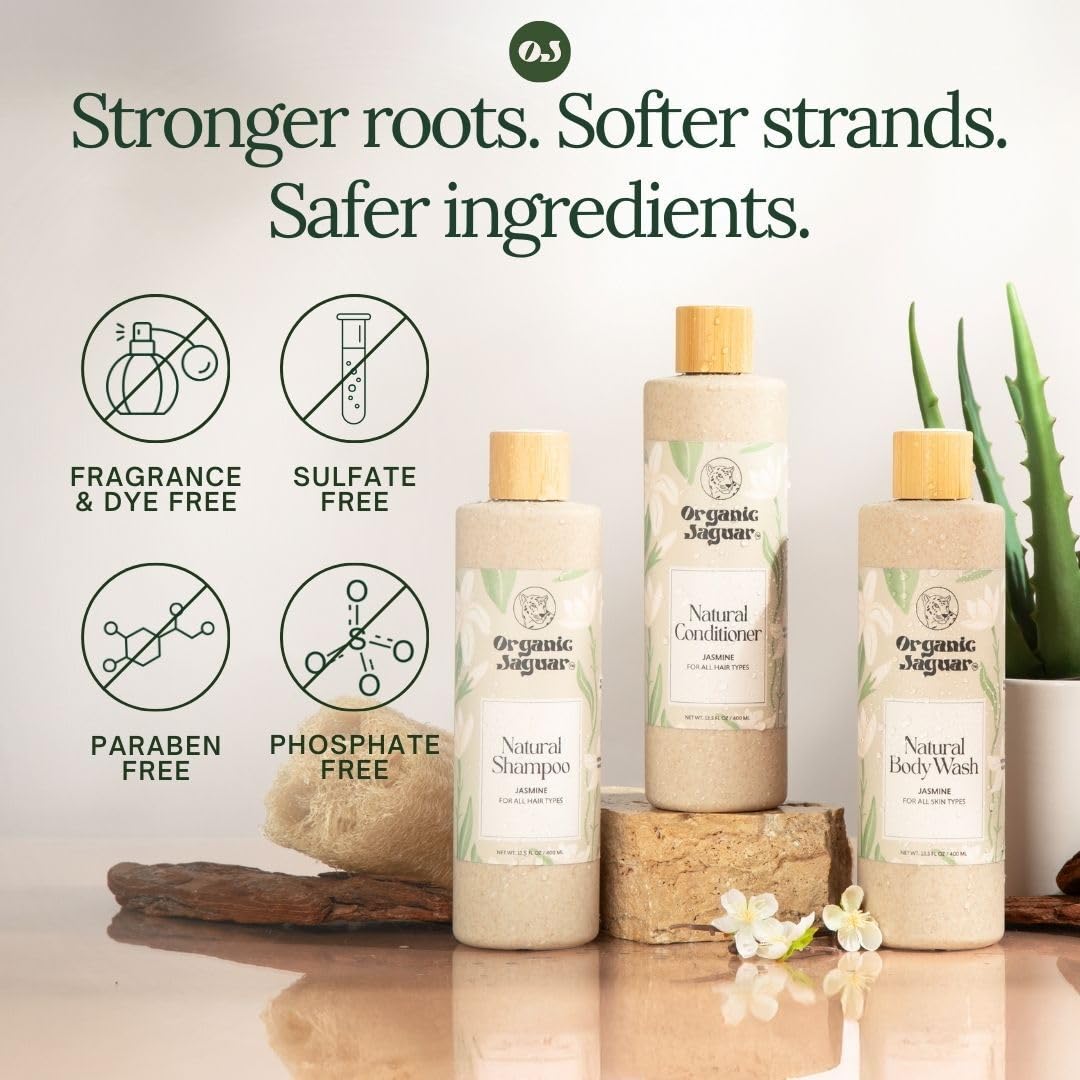 Organic Jaguar Gel da bagno al gelsomino naturale con gel di aloe vera, sapone detergente per bagno e doccia, lascia la pelle morbida e idratata, senza profumo, senza solfati e parabeni, 450 ml