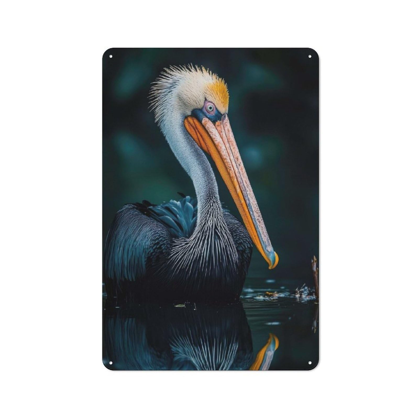 Junmoney Style-18 Tin Wall Sign With Pelican Portrait Wildlife Photography Design 30X20cm, Classic Kitchen Wall Decor For Restaurant, Kitchen, Counter Or Breakfast Nook