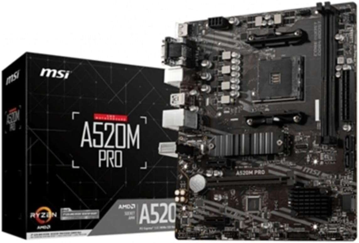 MSI A520M PRO Motherboard 'mATX, AMD Ryzen 3000 3rd Gen, AM4, DDR4, M.2, USB 3.2 Gen 1 Type A, DisplayPort, LAN, HDMI'