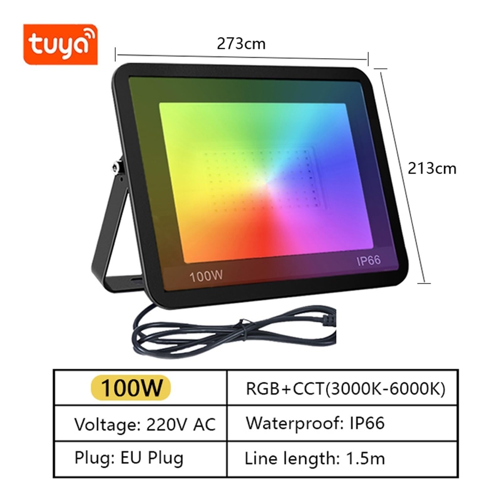 Zewnętrzne światło powodziowe RGB Floodlight Lampki Choinkowe Zewnętrzny Projektor Led APP Sterowanie Głosem Oświetlenie Zewnętrzne Do Ogrodu Oświetlenie miejsca pracy(100W)