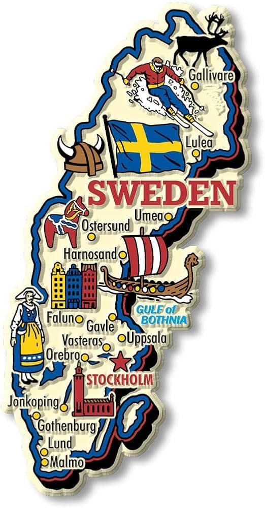 Sweden Tourist Travel Souvenir Fridge Magnet – 3D Illustrated Country Map Featuring Stockholm, Gothenburg, 3-4 Inches, MDF Wood-image-7
