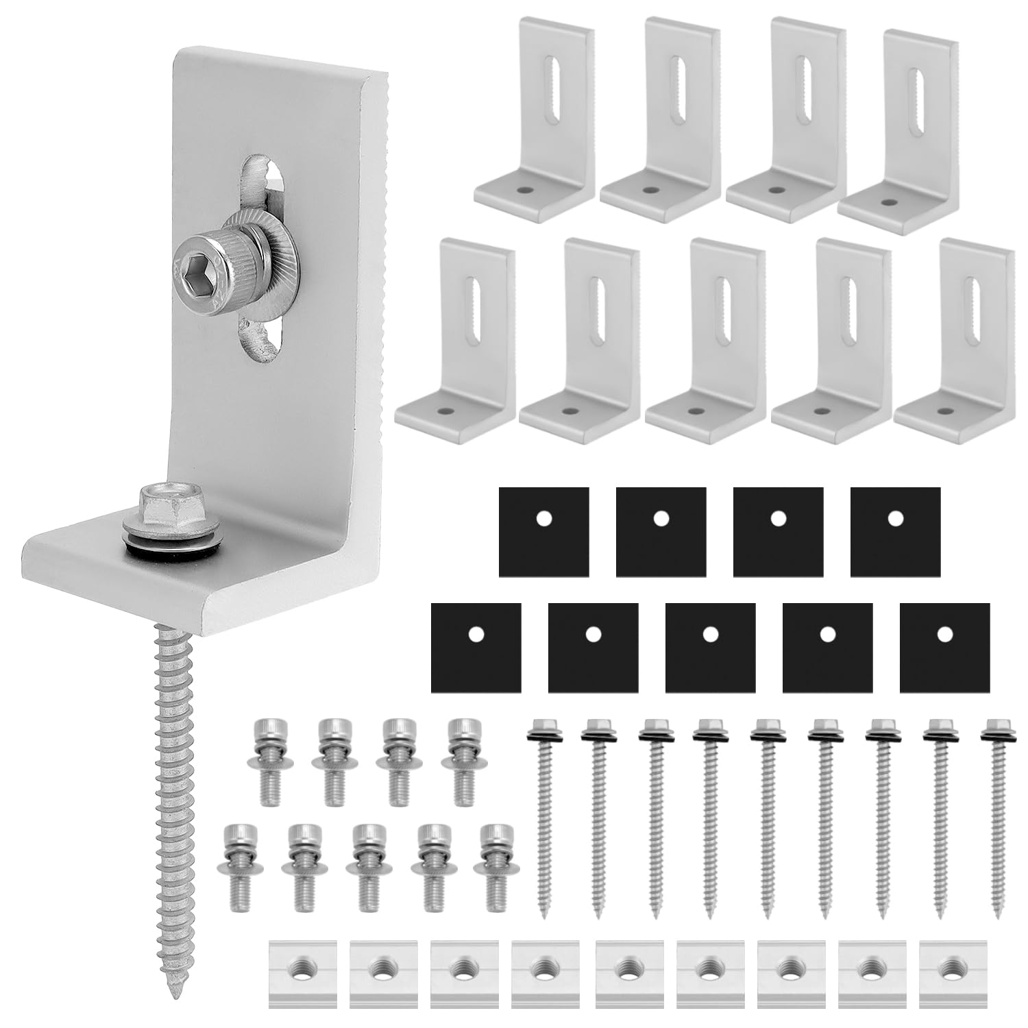 QWORK® 10 Piezas Soporte Placas Solares de aluminio de 90° para montaje de paneles solares, ángulo de montaje en L, soporte fotovoltaico para techo plano, con tornillos