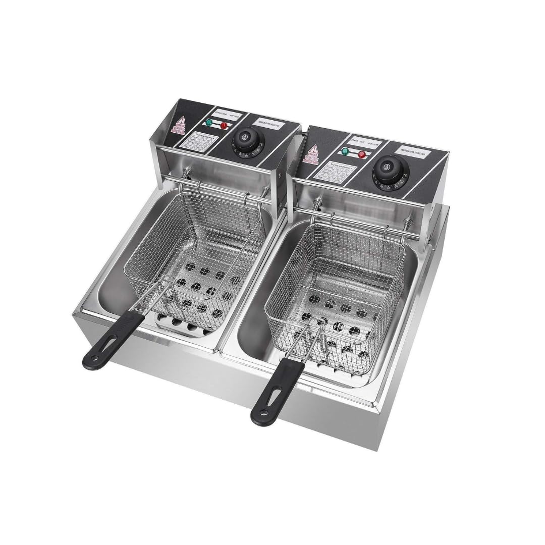 Modern India Kitchenware 12 Litre Double Electric Deep Fryer, Stainless Steel Commercial Kitchen Appliance with Temperature Control-image-14