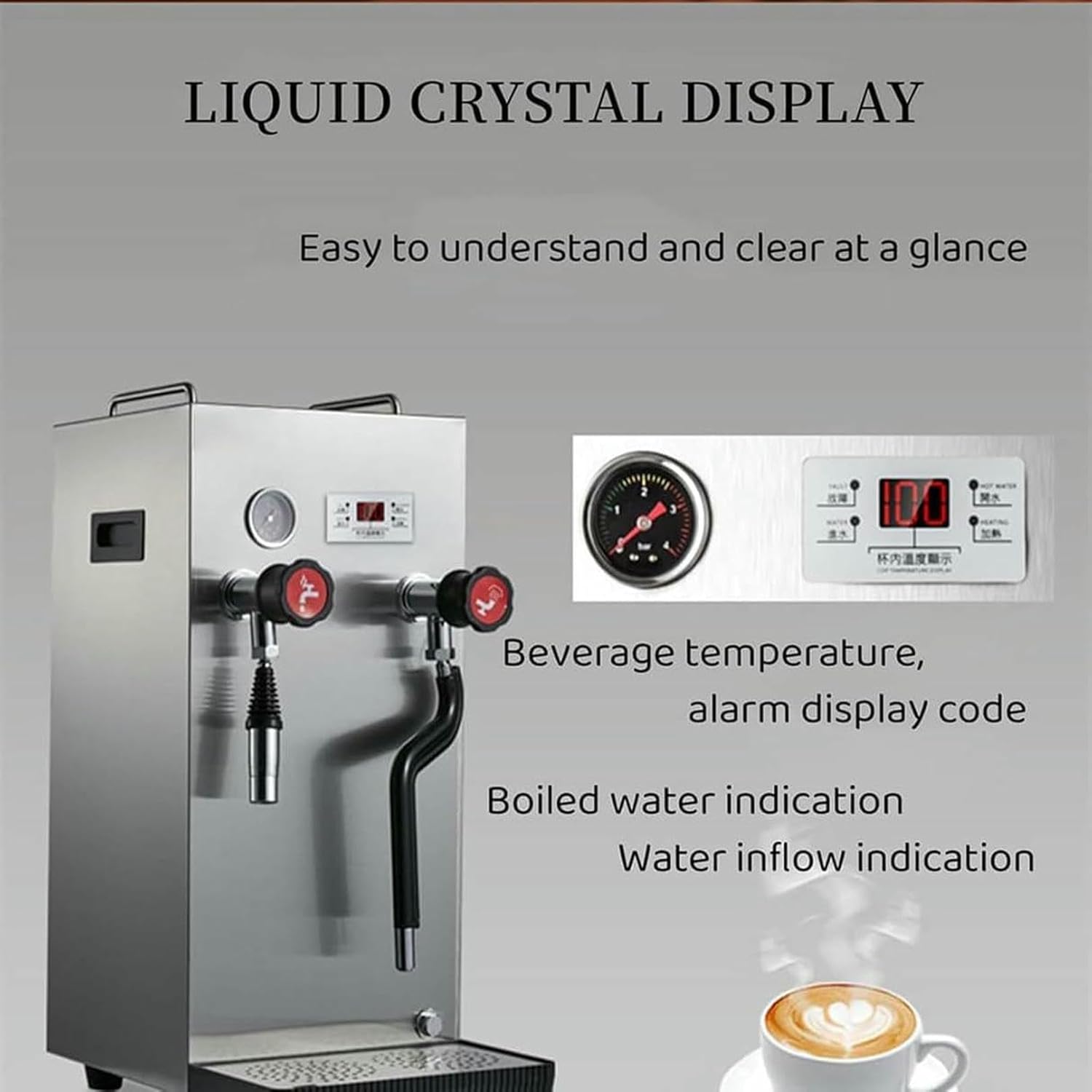 2500W Automatic Coffee Milk Frothing Machine, Stainless Steel Milk Foam Maker with LED Display for Coffee Shop Dessert Shop Hotel