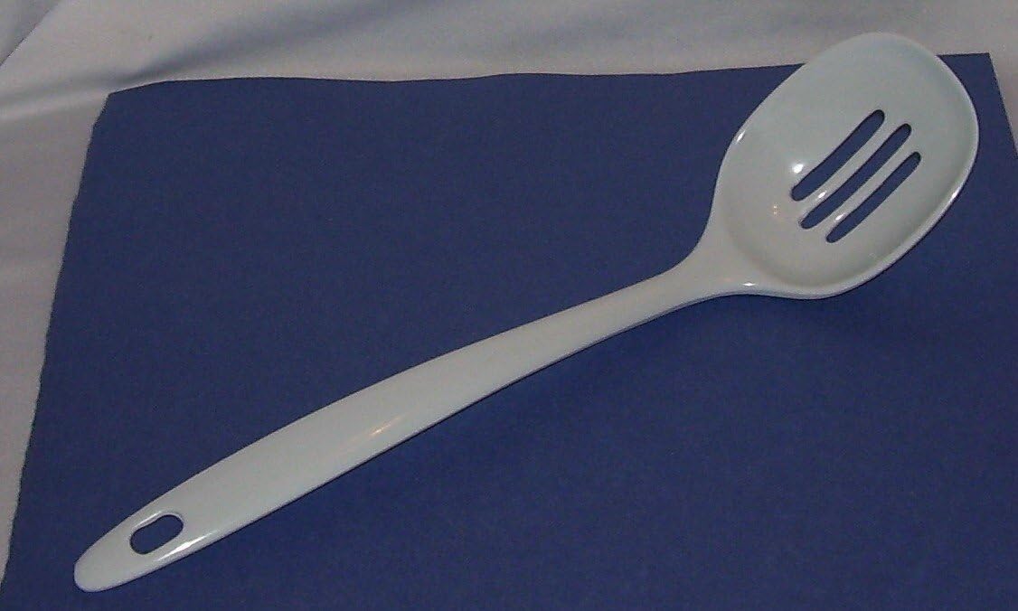 Symak White Melamine Slotted Cooking Spoon, Silver