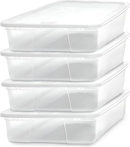 HOMZ Snaplock - Contenedor de plástico transparente de 28 cuartos con tapa segura y asas para organización del hogar y la oficina, paquete de 4