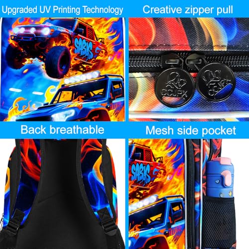 Image of 3Pcs Race Car Backpack, Boys Kids Bookbag with Lunch Box, 17 inch School Backpacks for Elementary Preschool Kindergarten (Fire Red)