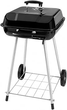 17.5 Inch Square Charcoal Grill with Wheels, Portable Outdoor BBQ Kettle