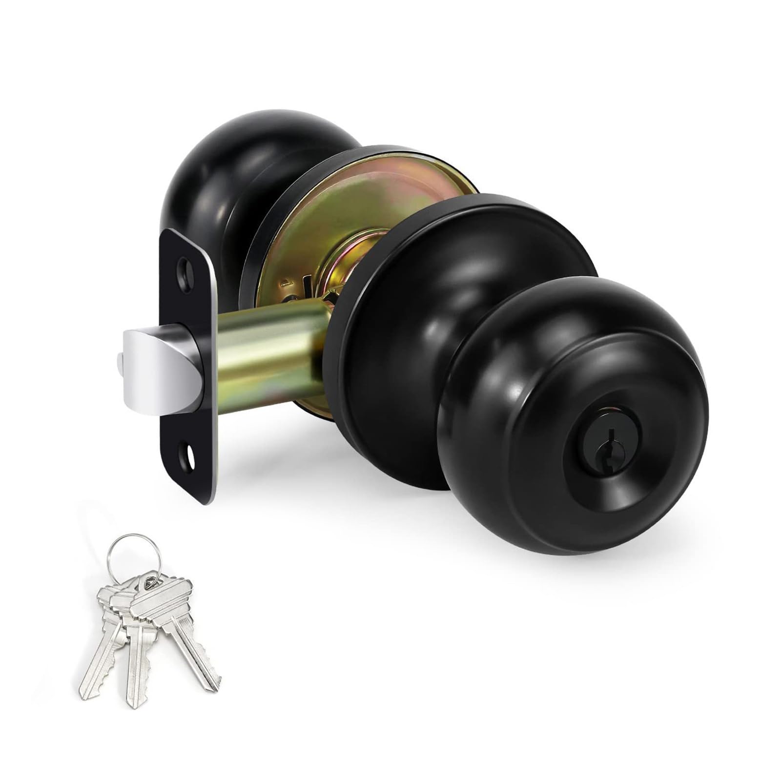 Kalttoy Black Zincs Alloy Rotation Round Door Knobset Handle Round Shaped Entrance Doorknob For Hallway, Closet Easy To Use Zincs Alloy Rotation Door Knobset Handle For Entrance Passages