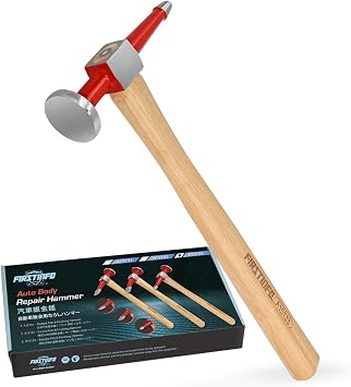 FIRSTINFO 13" Straight Point Pick Finishing Auto Body Hammer, 0.84 lbs | Pick & Round Face for Auto Body Repair, Metalworking & Panel Beating with Hickory Handle & 4140 Alloy Steel Head, A15133