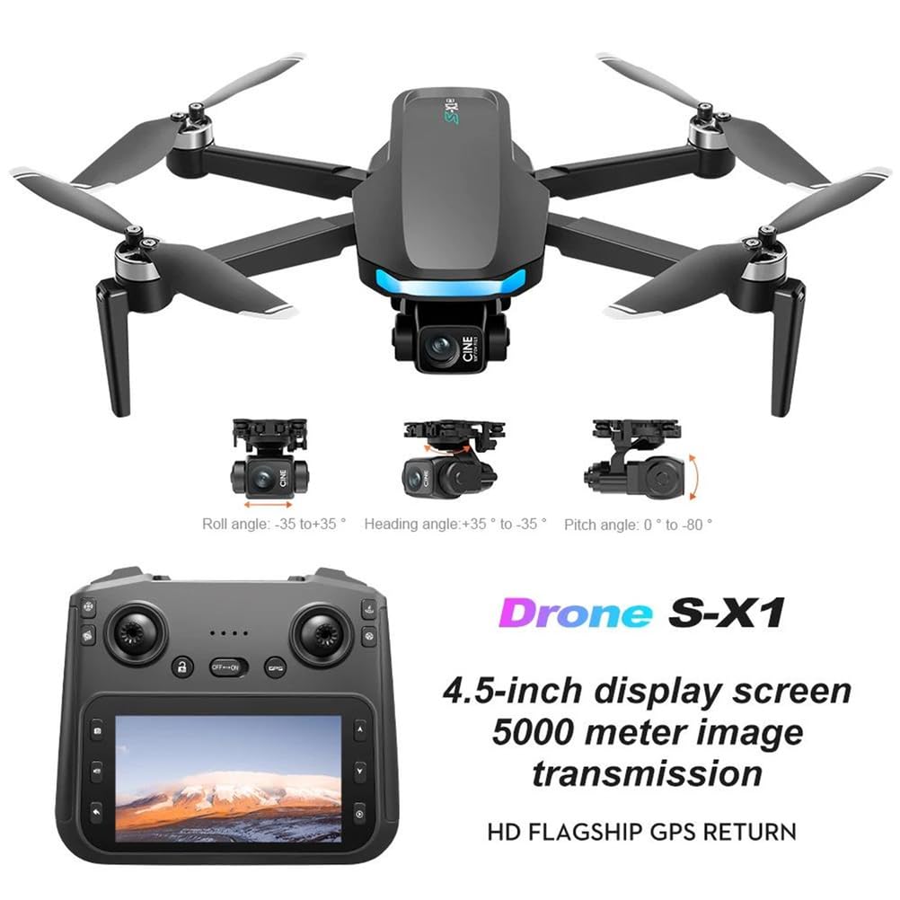Bianca,Dual Battery,Drone GPS 4k Telecamera HD Professionale Gimbal a 3 Assi Trasmissione di Immagini digitali 5g Schermo Grande Drone FPV rc Quadcopter 5km