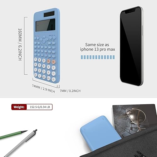 Miniatura 5 de NEWYES Calculadora científica para estudiantes, calculadora de matemáticas de 2 líneas con cubierta antipolvo, suministros de escuela media