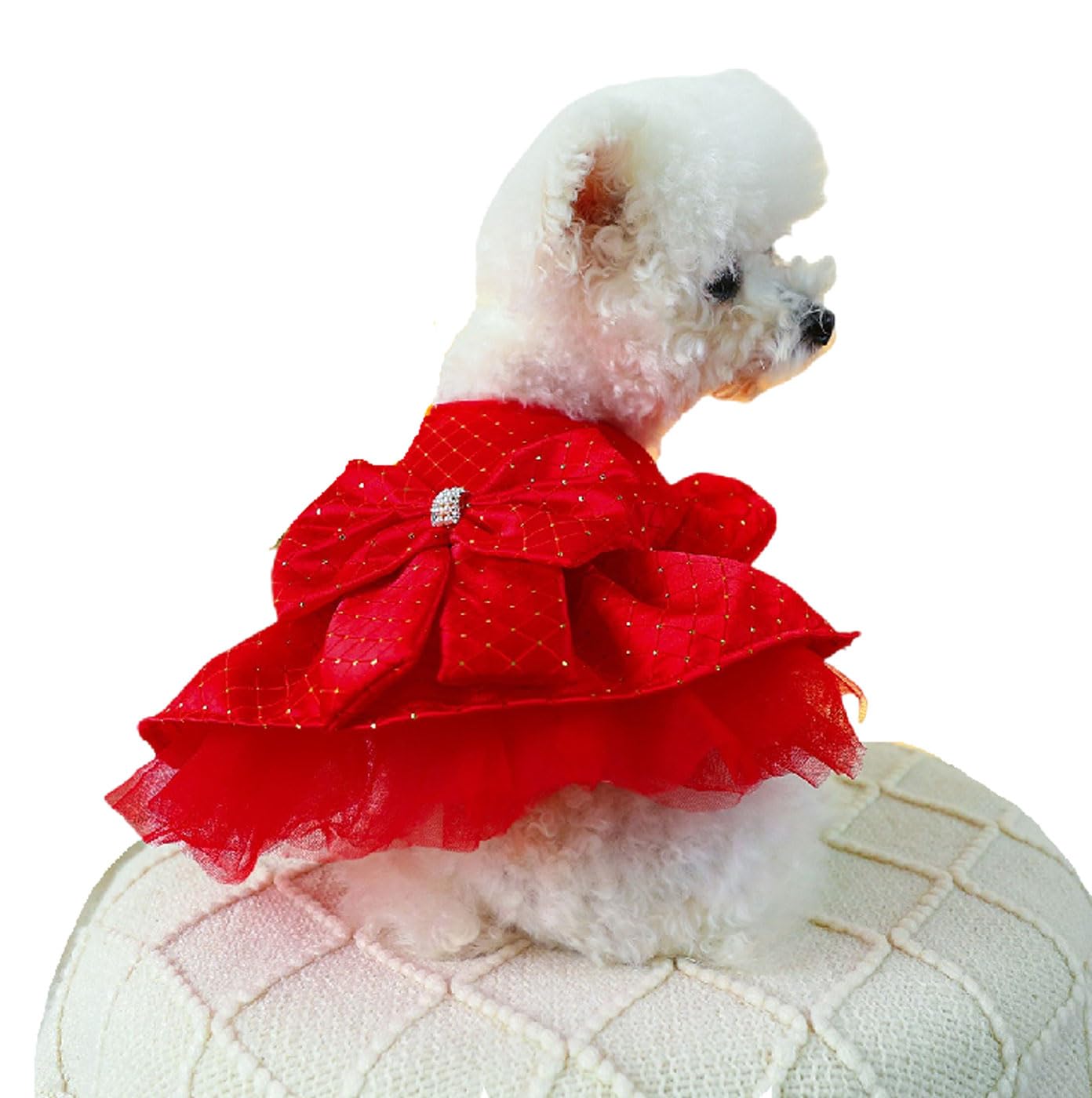 Dog Dress Luxury Puppy Skirt Dog Clothes Ruffle Trim Princess Dress Cat Dress Lace Trim Summer Dress Pet Clothes Pearl Bow Christmas Dress Costume for
