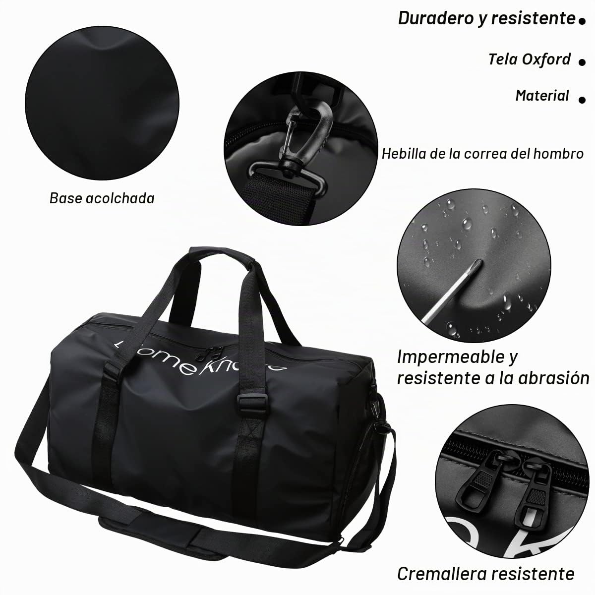 Bolsa Deporte Unisex, con Compartimento Húmedo y para Yoga, Natación y Piscina - Negro