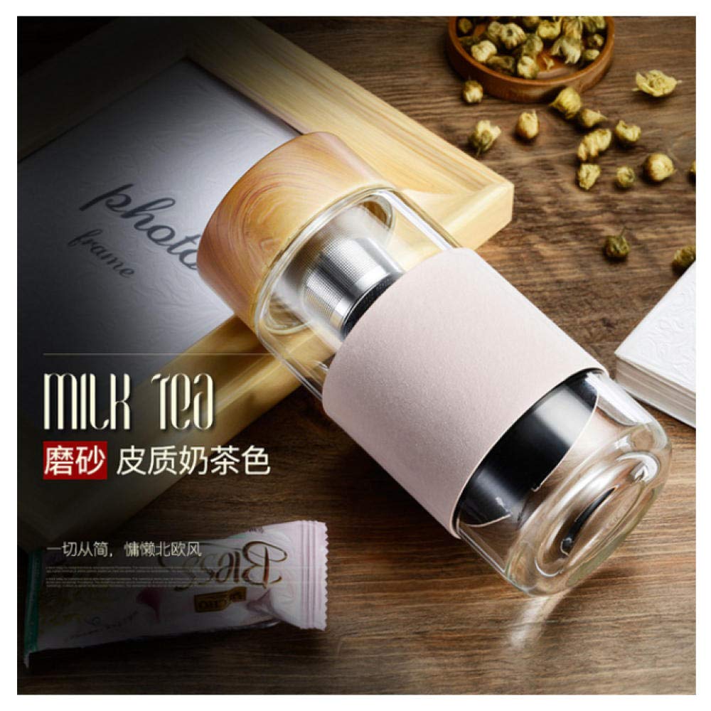 Botella de vidrio con infusor de té de 400 ml, filtro de acero inoxidable, botellas de agua potable a prueba de fugas portátiles con tapa