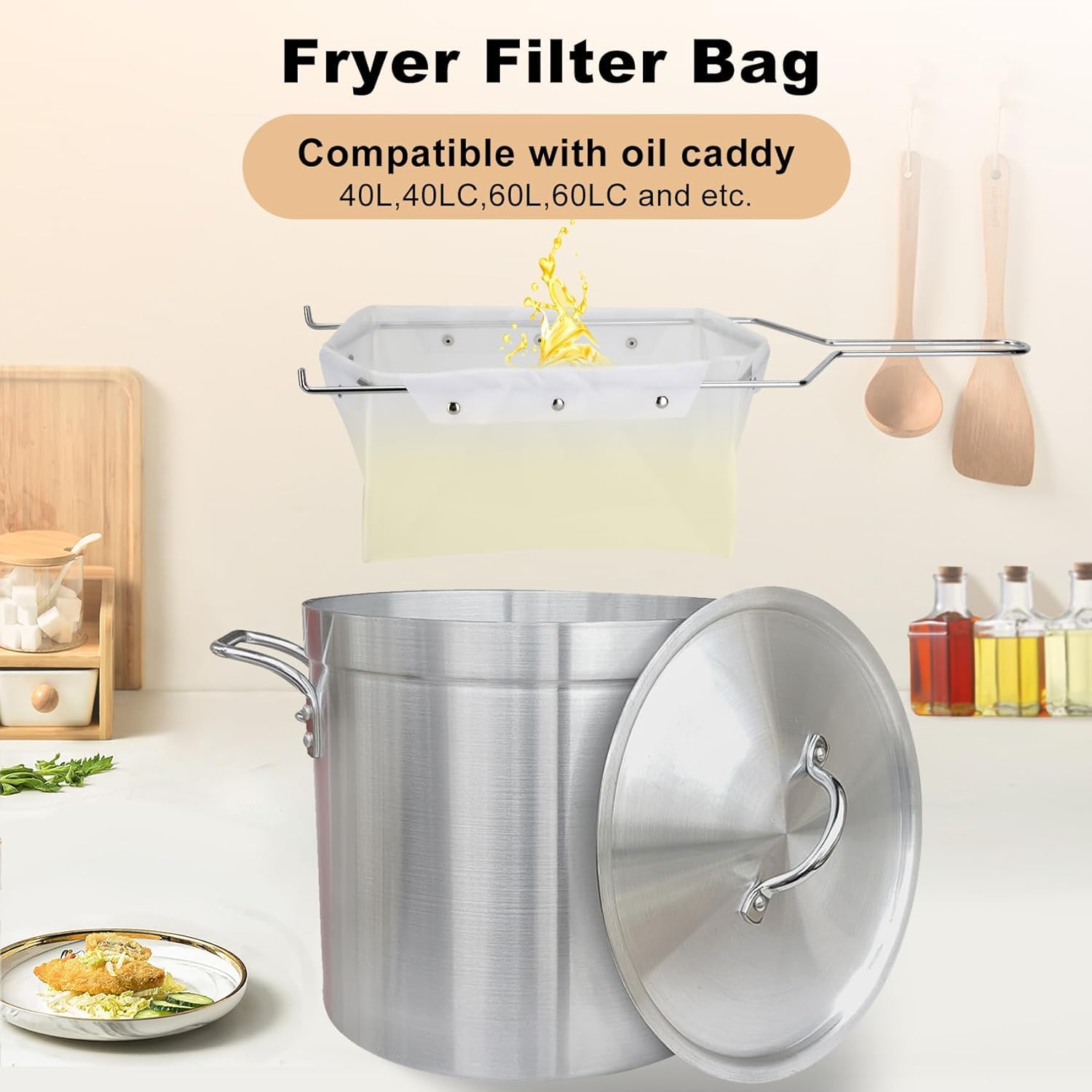 Wiederverwendbarer Fritteusen-Filterbeutel, geeignet für 31,8 kg Polieröl | Leicht mit heißem Wasser zu reinigen (nur Beutel)