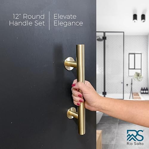 Miniatura 2 de Rio Salto Kit de manijas de puerta de granero dorado de latón cepillado de 12 pulgadas, manija de puerta de armario, manija de aluminio sólido y