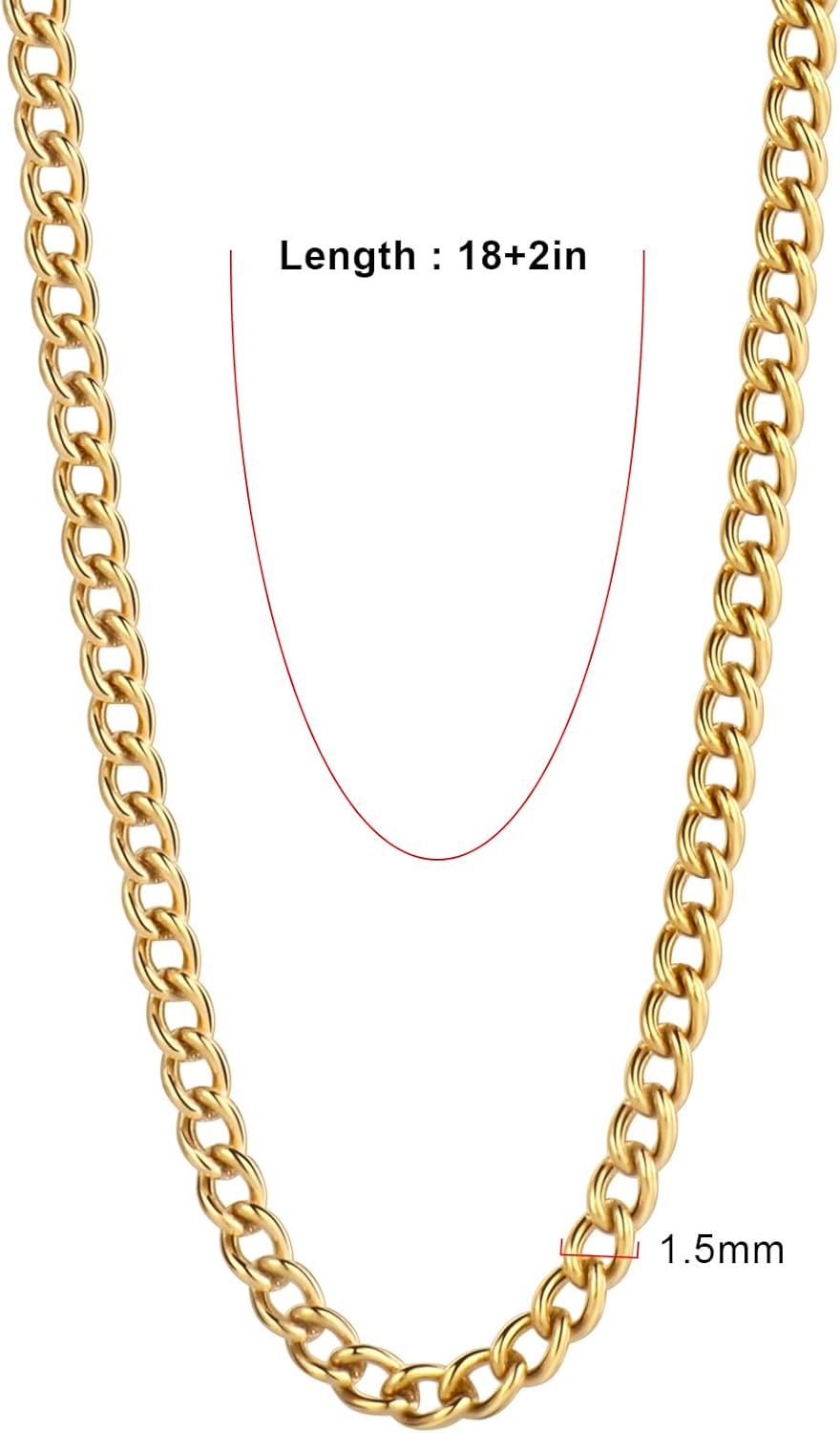 24PCS Gold Curb Necklace Chains for Jewelry Making 1.5MM 18K Gold PVD Plated Stainless Steel Curb Link Chains Bulk for DIY Necklace - Image 3